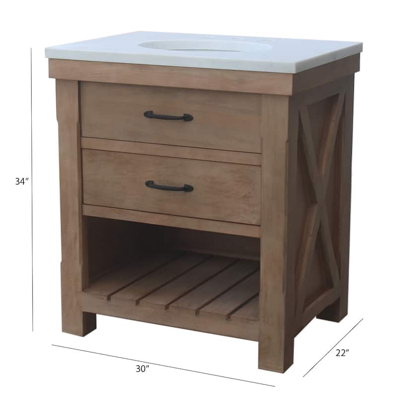 Deluxe natural finish vanity with 30 mm white marble top
