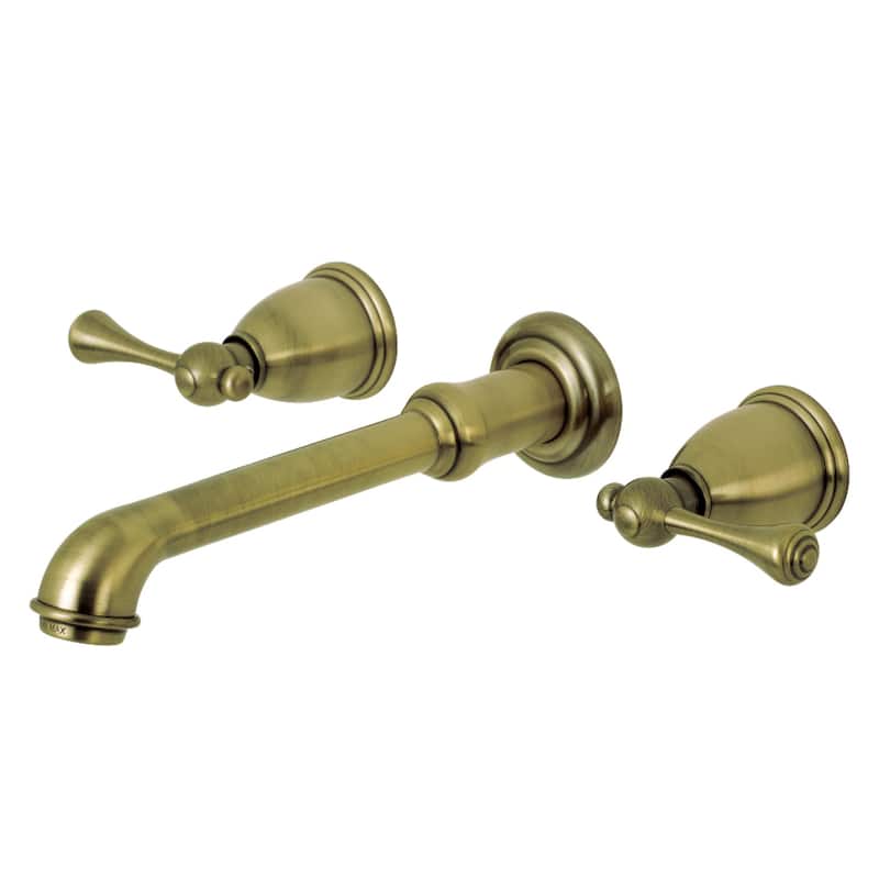 English Country Two-Handle Wall Mount Bathroom Faucet in Polished Brass - Antique Brass