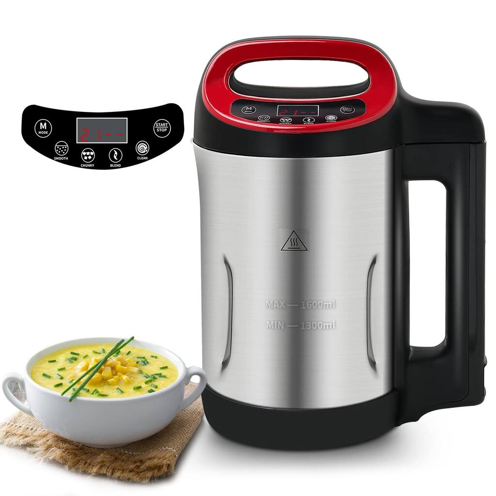 Soup Maker 1.6 L,6 in 1 Multi-Funcation Soup and Smoothie Maker with Smart Control Panel,Stainless Steel Hot Soup Maker Electric