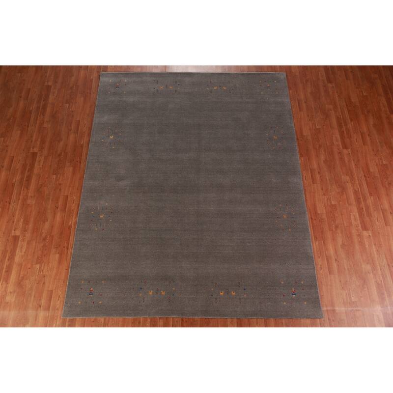 Grey Gabbeh Area Rug Hand-Knotted Wool Carpet - 7'9" x 9'11"