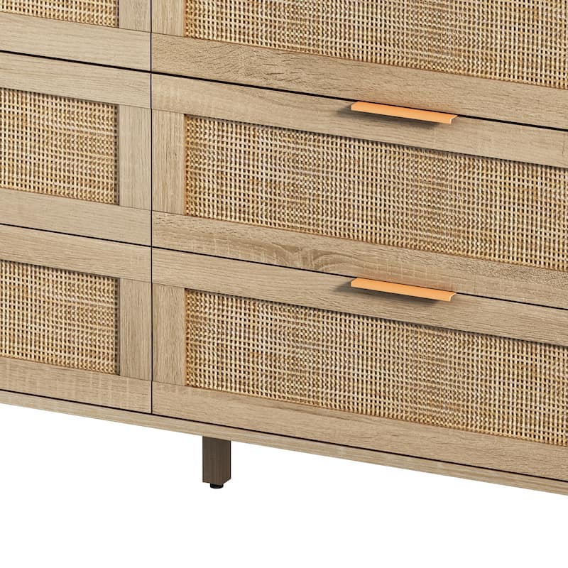51.18" Rattan Storage Sideboard Cabinet with 6 Drawers - Brown