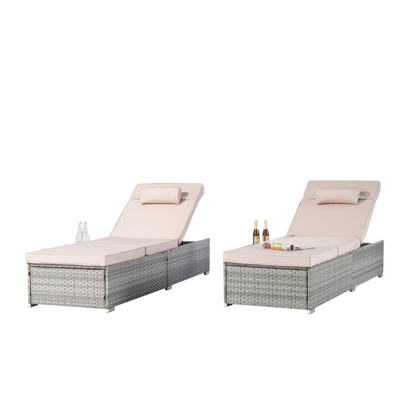 GDFStudio - Amelia Outdoor Chaise Lounge Chair Set of 2 with Adjustable Recline and Side Table for Poolside Relaxation