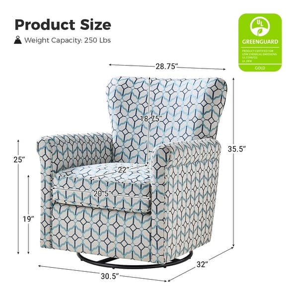 dimension image slide 5 of 6, HULALA HOME Georg Transitional Floral Fabric Swivel Rocker Chair with Removable Backrest and Rolled Armrest Set of 2