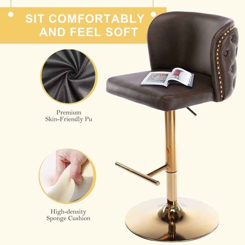 Modern Upholstered Swivel Adjusatble Height Leather Barstools Set of 2