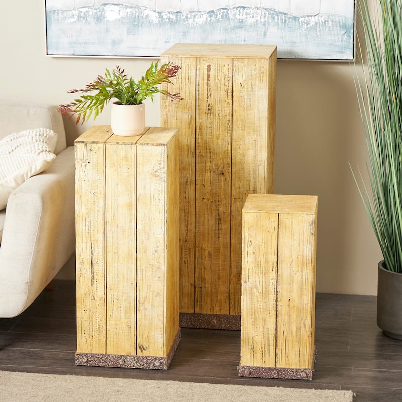 Brown Wood Pedestal Table (Set of 3) - Brown