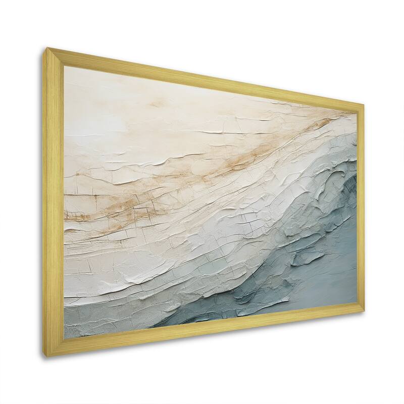 Designart "Minimalism Beige And Grey Wave Horizon I" Coastal Minimalism Framed Wall Decor