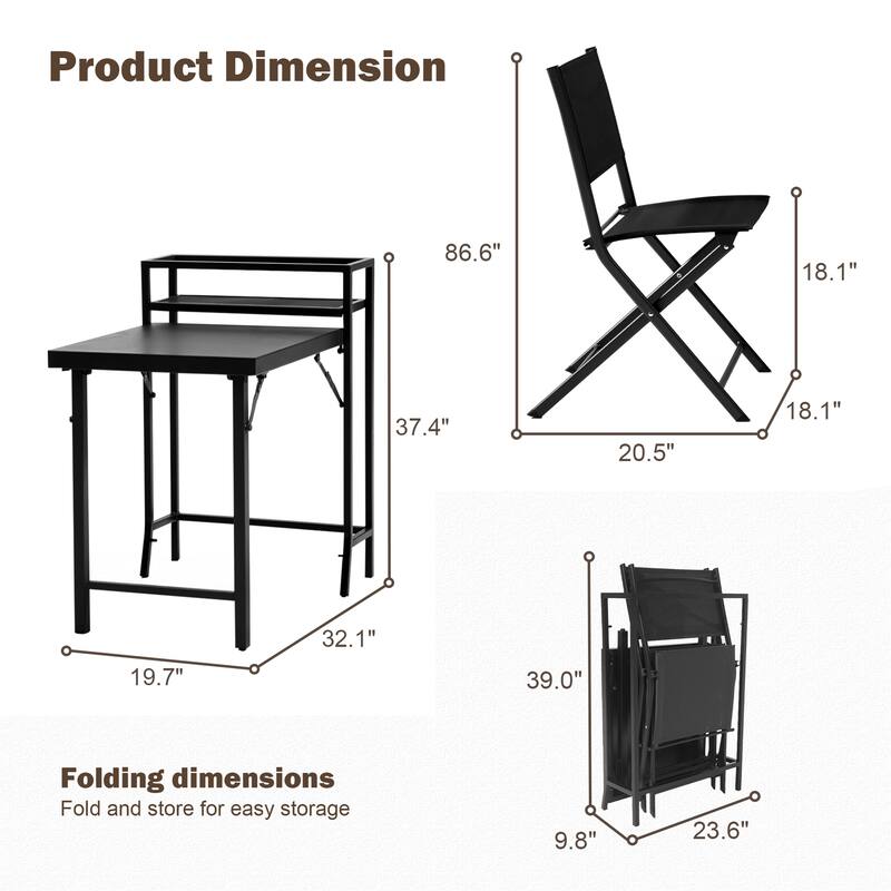 Patio Set of Foldable Patio Table and Chairs(Set of 2)