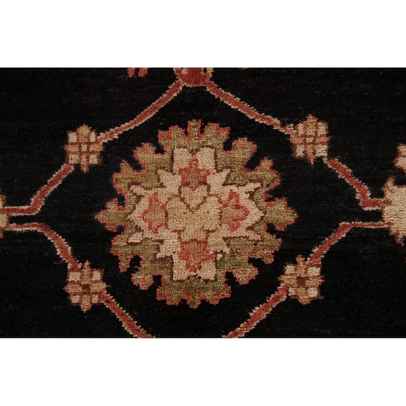 Hand Knotted Oriental 100% Wool Carpet Traditional All-Over Black Peshawar Area Rug - 10' 0'' X 7' 10''