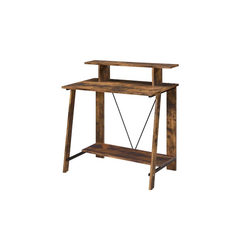 32-Inch Brown Writing Desk with Reversible Metal Base
