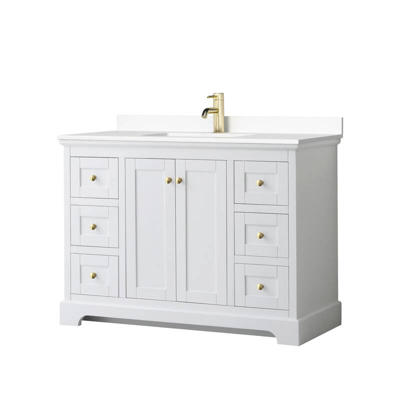 Wyndham Collection Avery 48" Free Standing Single Basin Vanity Set - White / White Cultured Marble Top / Brushed Gold