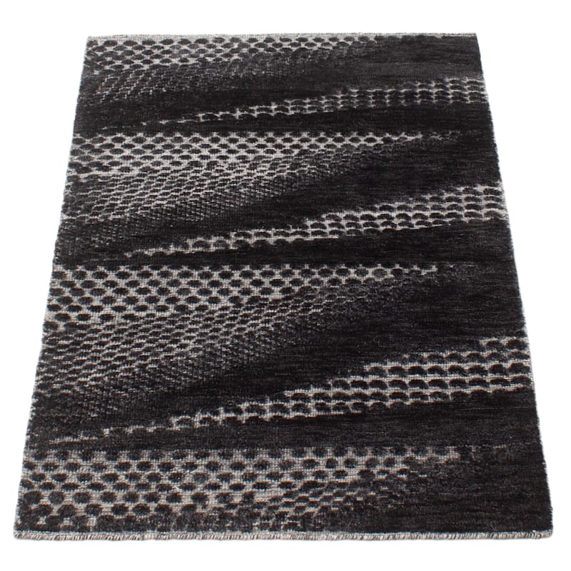 ECARPETGALLERY Hand-knotted Tangier Black Wool Rug - 2'11 x 4'11