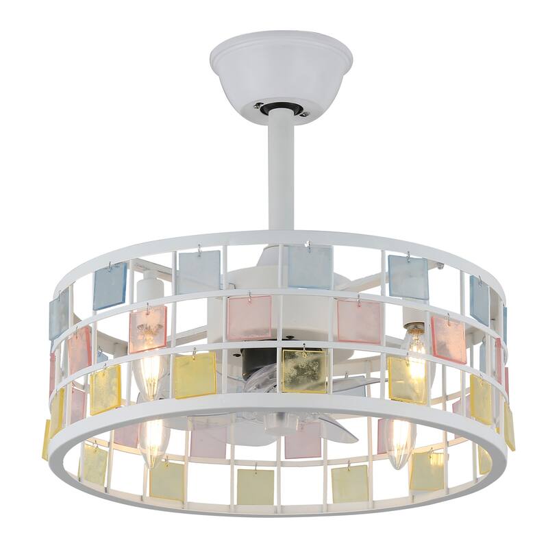 Oaks Aura Coronel 18in. DIY Tiffany Stained Glass Modern Ceiling Fan with Lights, Industrial 3-Speed Caged Ceiling Fan w/Remote