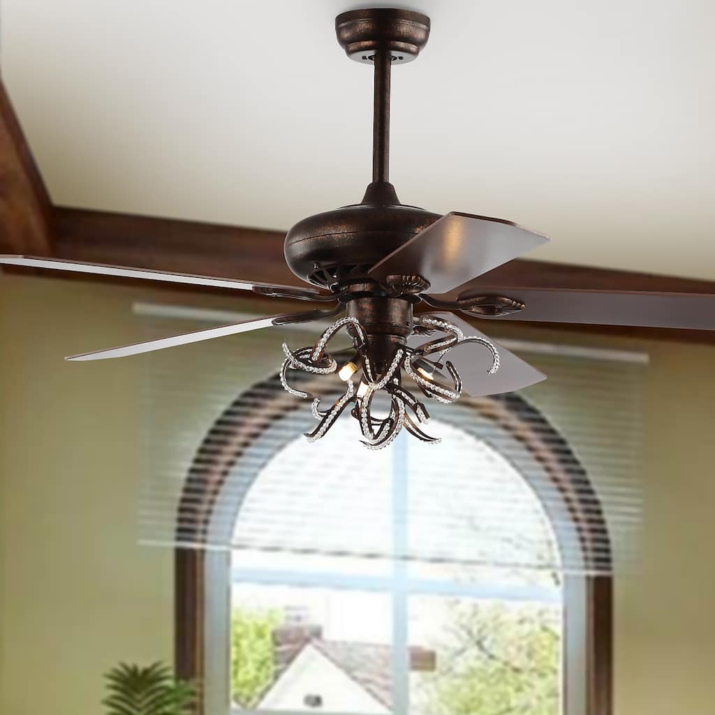 SAFAVIEH Lighting Elna 52-inch Ceiling Light Fan (with Remote) - 52" W x 52" L x 25.5" H - Red Walnut/Dark Cheery - 52Wx52Dx26H