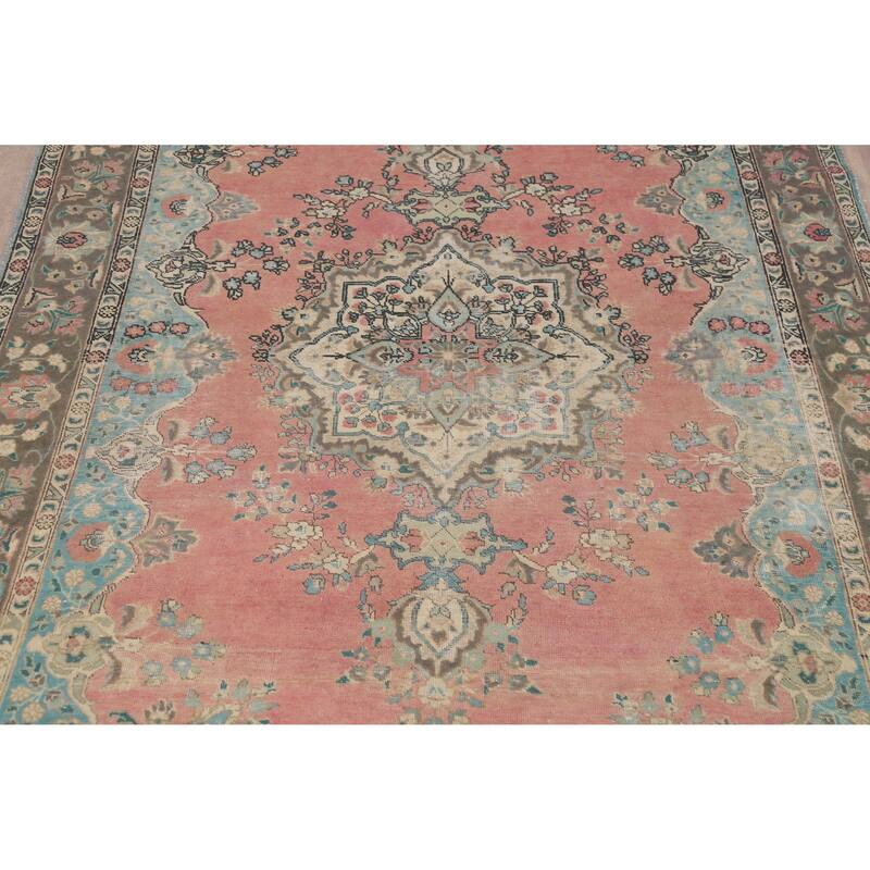 Pink Tabriz Persian Vintage Area Rug Hand-Knotted Wool Carpet - 6'6" x 10'4"