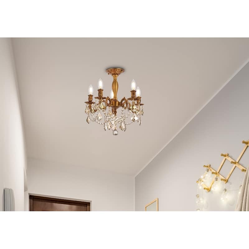 Somette Meilen 5-light Royal Cut Gold Crystal and French Gold Flush Mount