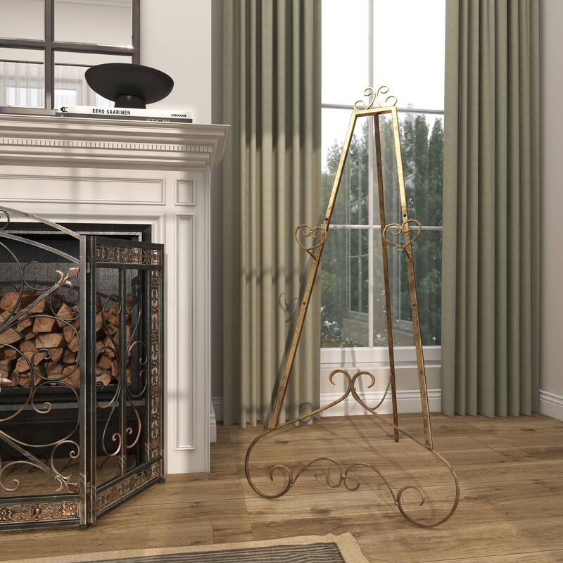 Gold Metal Large Adjustable 3 Tier Scroll Display Easel with Chain Support