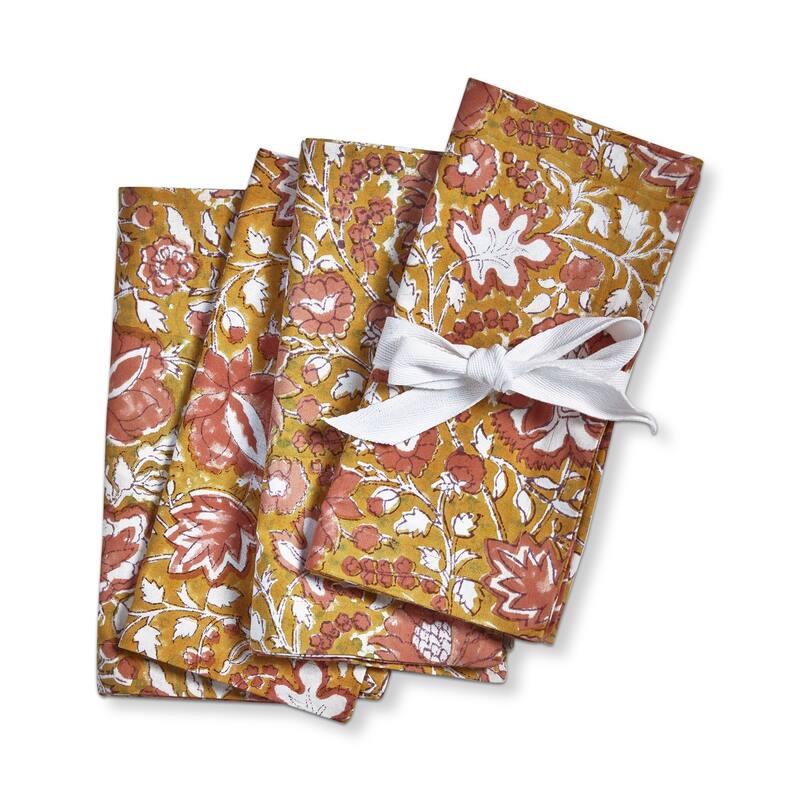 Mia Block Print Cotton Machine Washable Napkin Set of 4 - 20 x 20