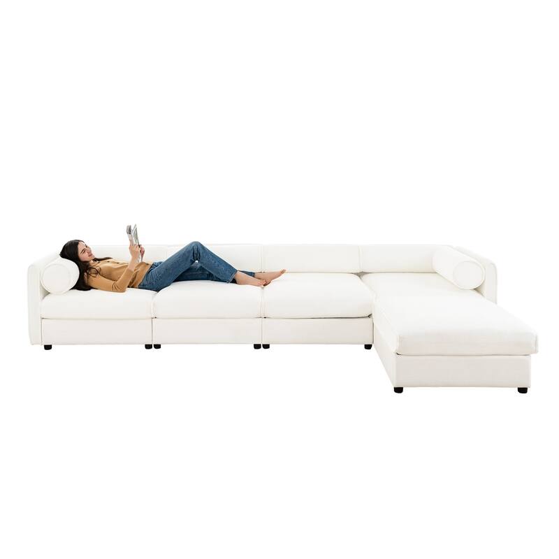 Modern 5-Piece L-Shaped Modular Sofa with Storage & 1 Storage Ottoman