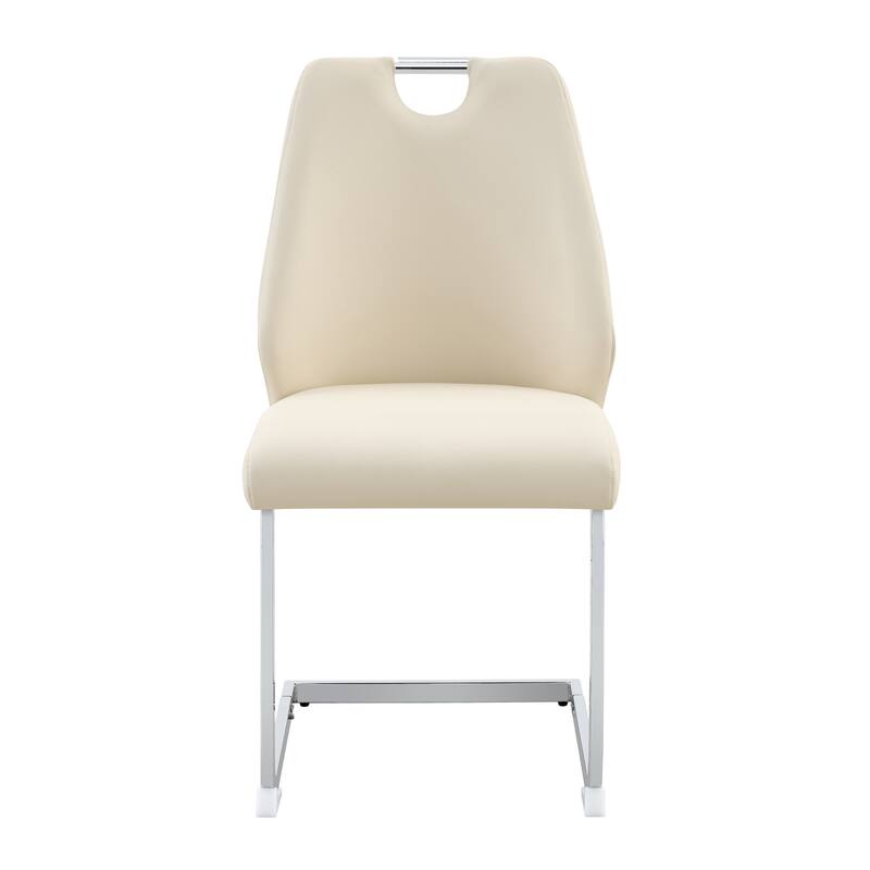 Dining Chair Side Chair Off White Leisure Chair Reception Chair Set of 4 Leather Upholstered Chair with Metal Legs