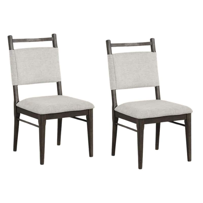 Oline Side Dining Chair Set of 2, Dark Walnut Brown Wood, Light Gray Fabric