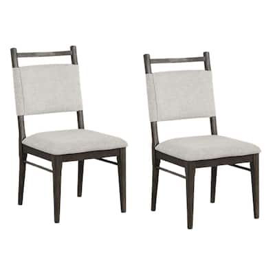 Oline Side Dining Chair Set of 2, Dark Walnut Brown Wood, Light Gray Fabric