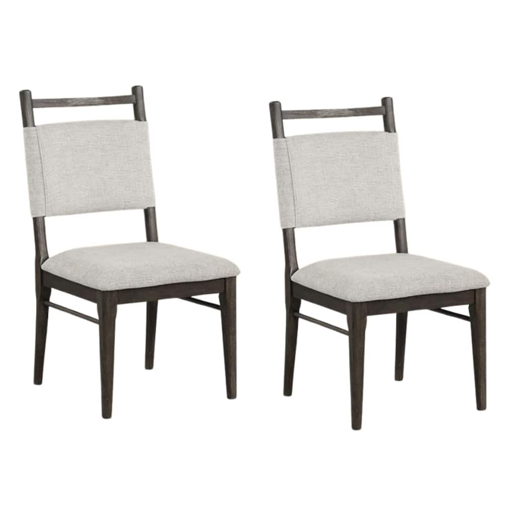 Oline Side Dining Chair Set of 2, Dark Walnut Brown Wood, Light Gray Fabric