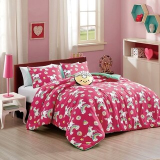 Pink Rainbows & Unicorns Reversible Kids Quilt Coverlet Bedspread Bedding Set