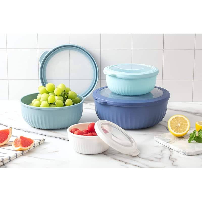 COOK WITH COLOR Prep Bowls with Lids- Wide and Deep Nesting Plastic Mixing Bowl Set with Lids 8 Piece Set, Black/White