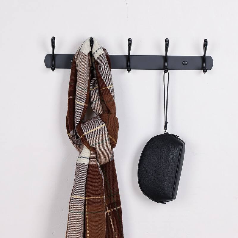 Dual Wall Hooks Znic Alloy Racks 17.7 Inch 5 Hooks Cloth Towel Holder - Black - 17.7" x 2.8" x 3.7"(L*W*H)
