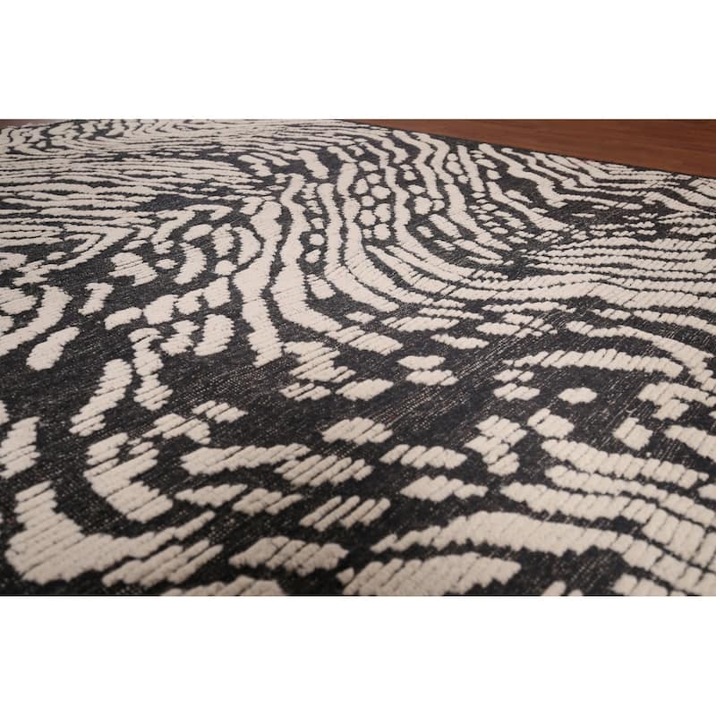 All-Over Black & Ivory Moroccan Abstract Area Rug Handmade Wool Carpet - 8'0"x 10'2"