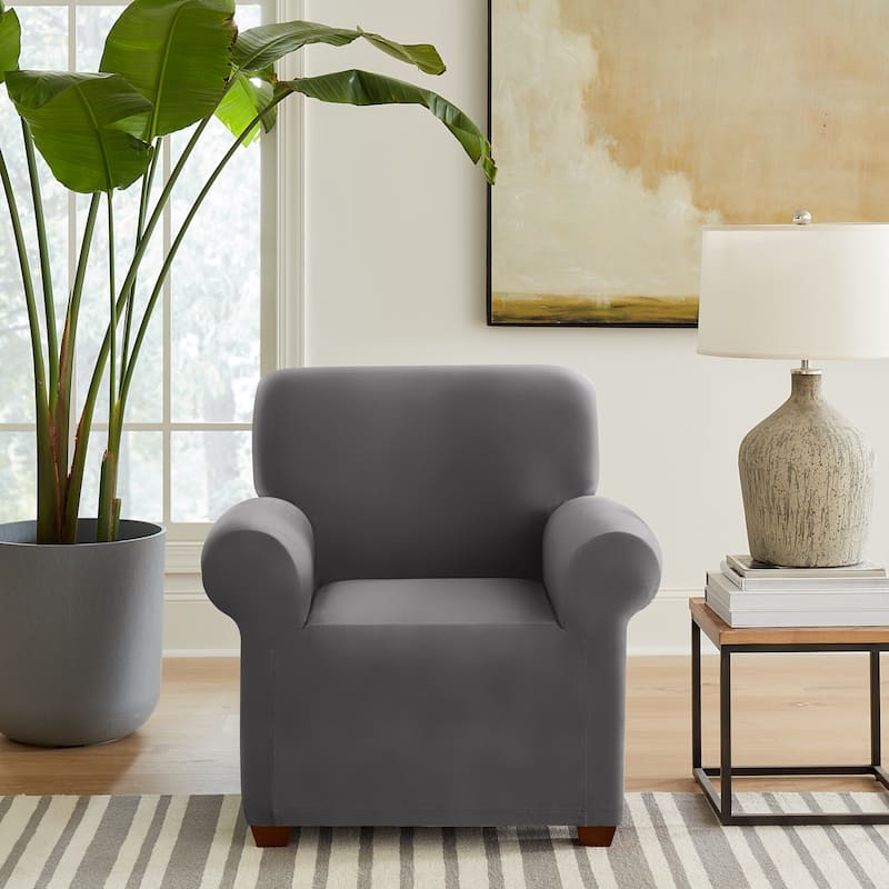 SureFit Hampstead Stretch Velvet Chair Slipcover, One Piece Chair Covers - 40x43