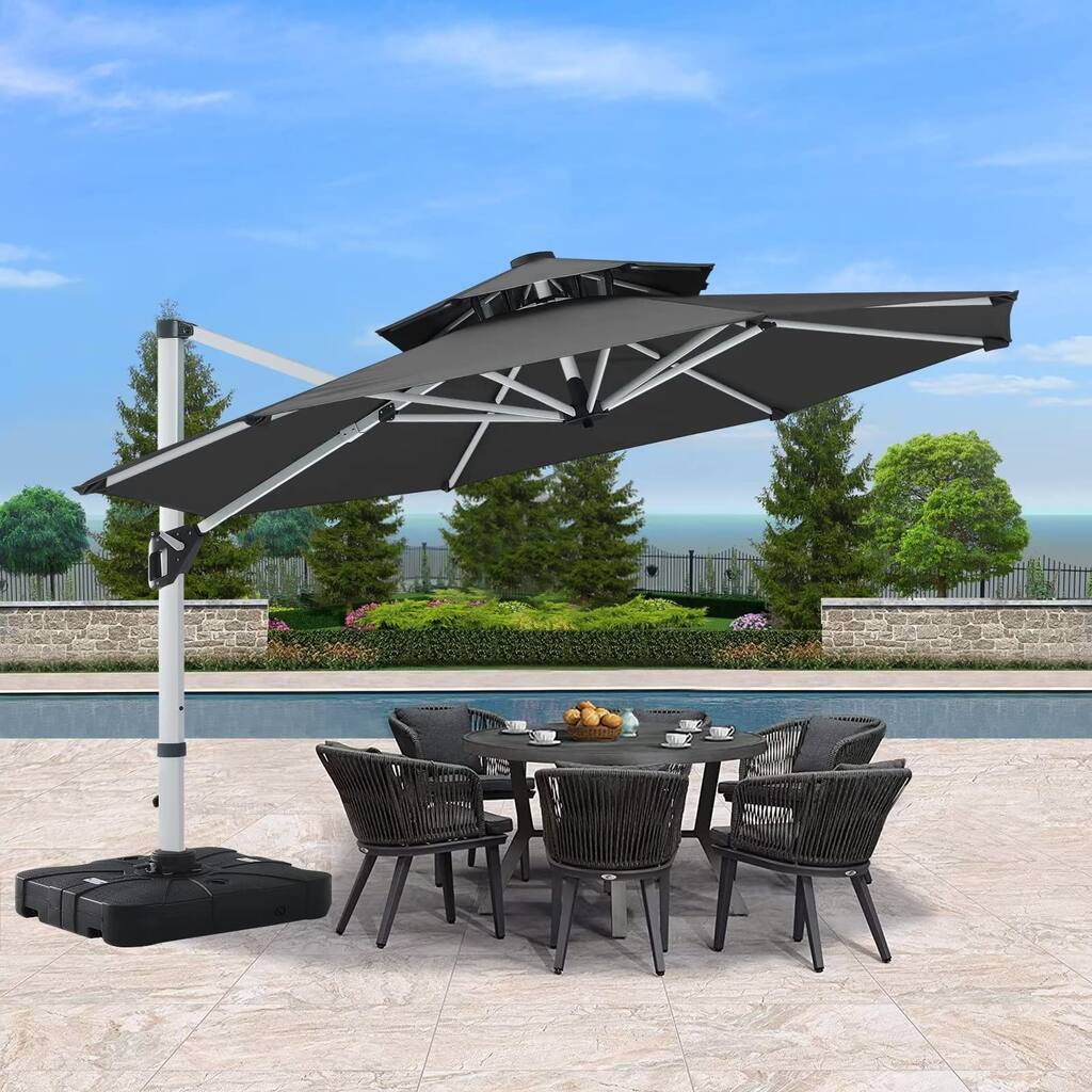 11ft Patio Umbrella - Large Windproof Cantilever Umbrella with 360-degree Rotation,Outdoor Offset Round Umbrella