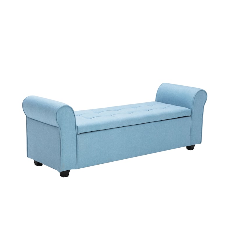 Porthos Home Wena Storage Bench, Rolled Armrests, Fabric Upholstery - Light Blue