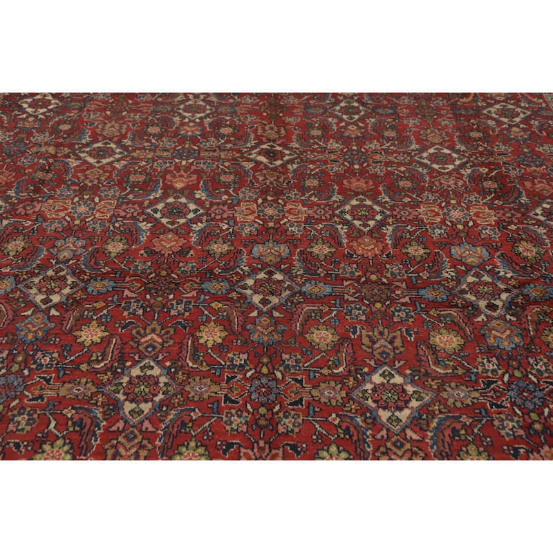Hand Knotted Oriental 100% Wool Carpet Traditional Floral Red Mahal Area Rug - 11' 11'' X 9' 2''