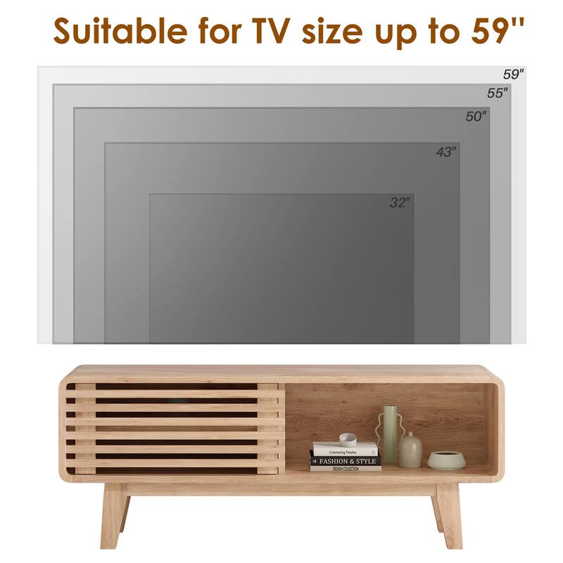 TV Stand for TV Up to 59 Inch, Entertainment Center with Storage Cabinet and Sliding Door, Mid-Modern Century Console Table
