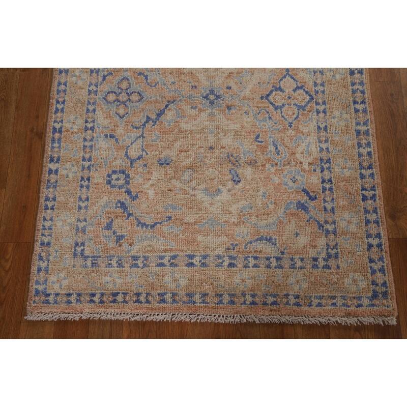 Hand Knotted Oriental 100% Wool Carpet Transitional Geometric Brown Oushak Area Rug - 3' 10'' X 2' 11''
