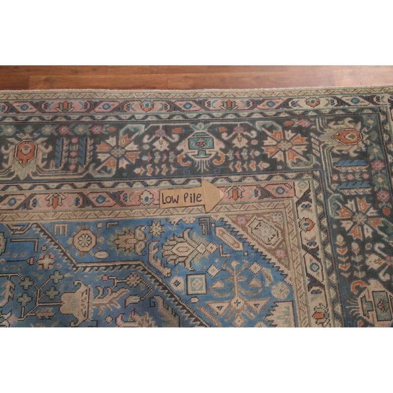 Over Dyed Blue Tabriz Persian Vintage Rug Hand-Knotted Wool Carpet - 8'0"x 10'11"