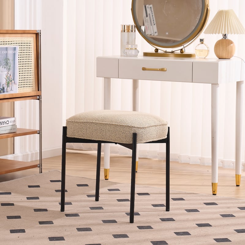Single Rectangle Ottoman Tufted Lamb Fleece Foot Stool