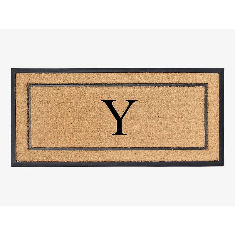 A1HC Natural Coir Monogrammed Door Mat for Front Door, Durable Large Outdoor Rug, Heavy Duty Welcome Doormat - 24" X 48" - Y