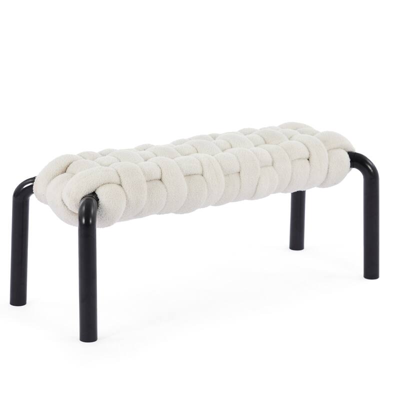 Christopher Knight Home - Teddy Braided Upholstered Bench with Black Metal Legs End-of-Bed Seating