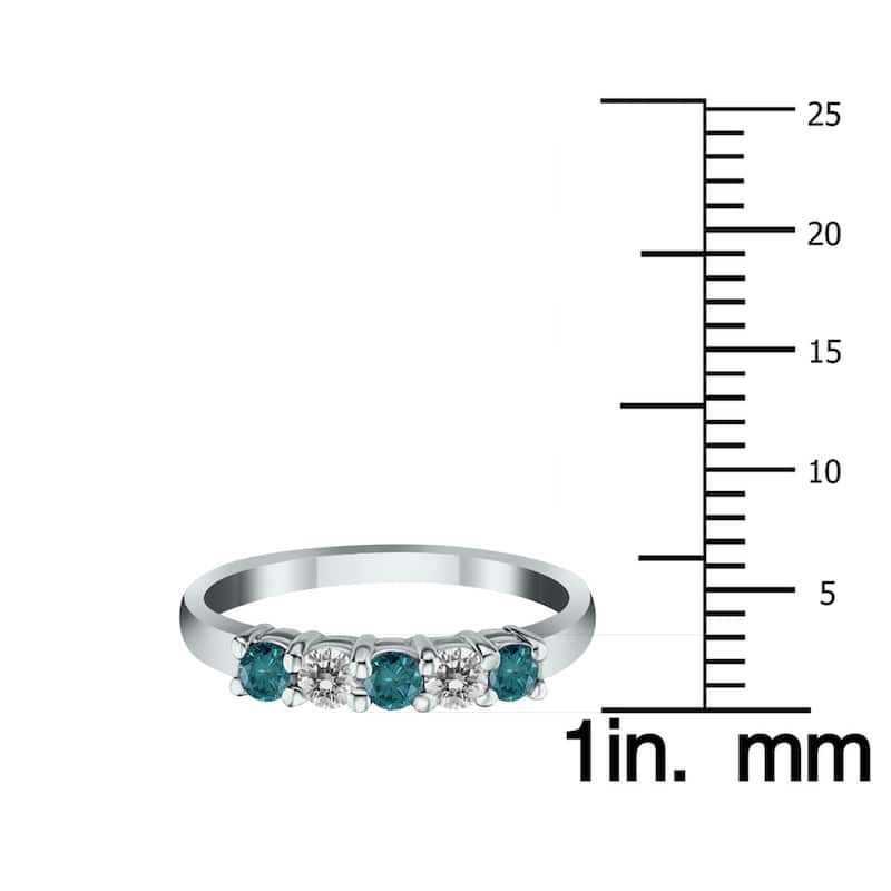 Marquee 5 Stone Blue and White Diamond Ring in 14K White Gold