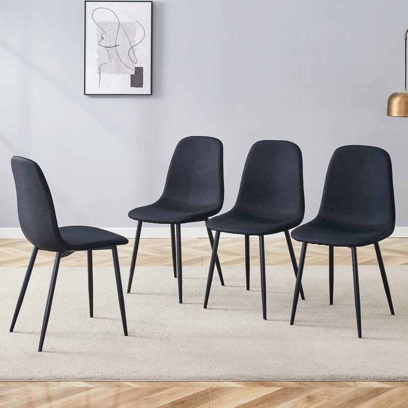 Roomfitters Linen Cotton Dining Chairs with Gold Metal Legs, High Resilience Upholstered Set of 4 for Home - Black