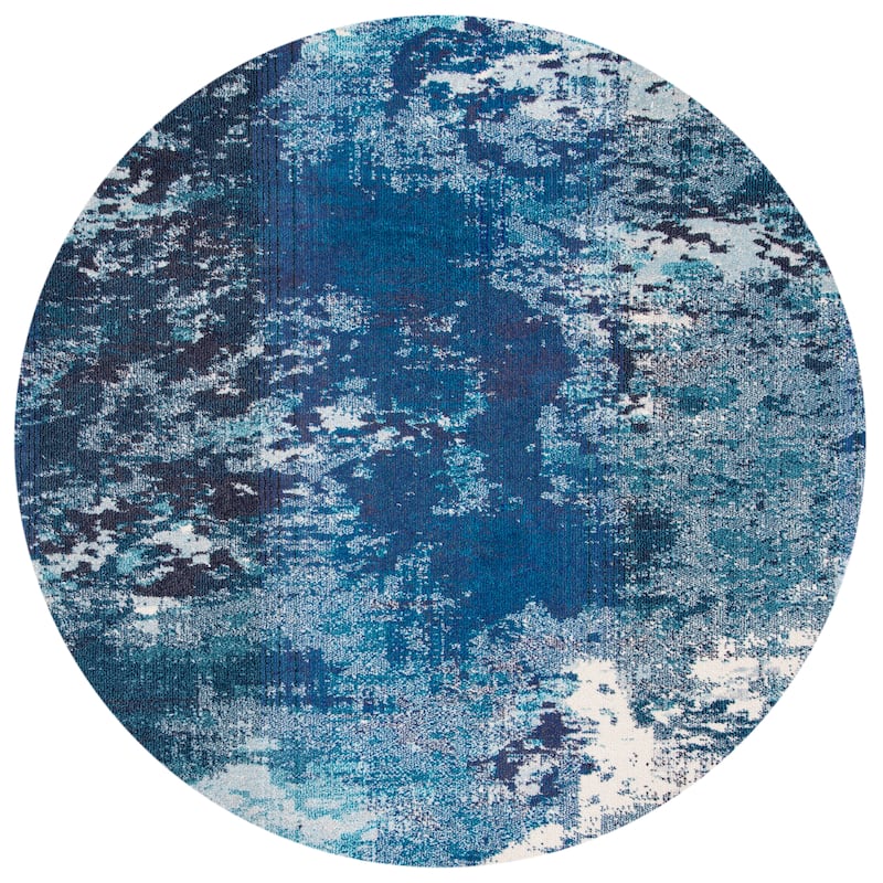 SAFAVIEH Madison Memnuna Modern Abstract Rug - 6'7" Round - Navy/Ivory - Round