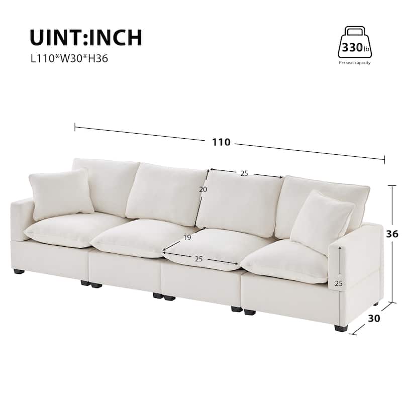 84" Modular Chenille 4-Seat Sofa Set with Removable Cushions