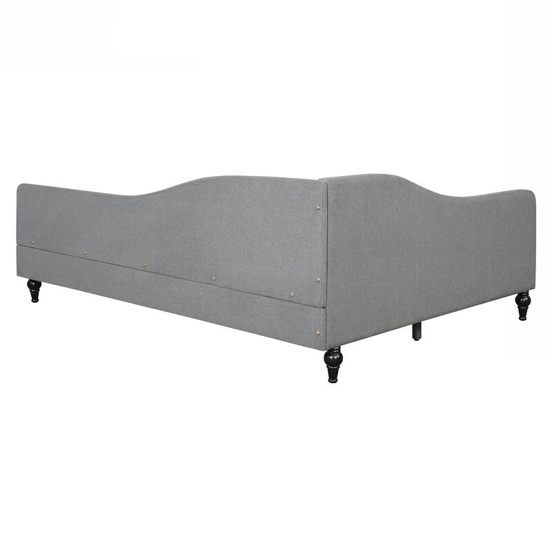 Full Size L-Shaped Linen Daybed, with Solid Wood Legs