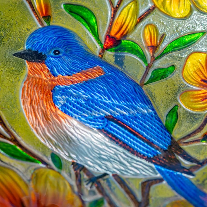 18" Glass Bowl Bluebird Birdbath with Metal Stand "Idaho"