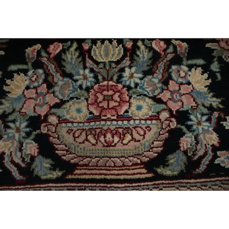 Hand Knotted Oriental 100% Wool Carpet Traditional Floral Black Aubusson Area Rug - 12' 4'' X 9' 0''