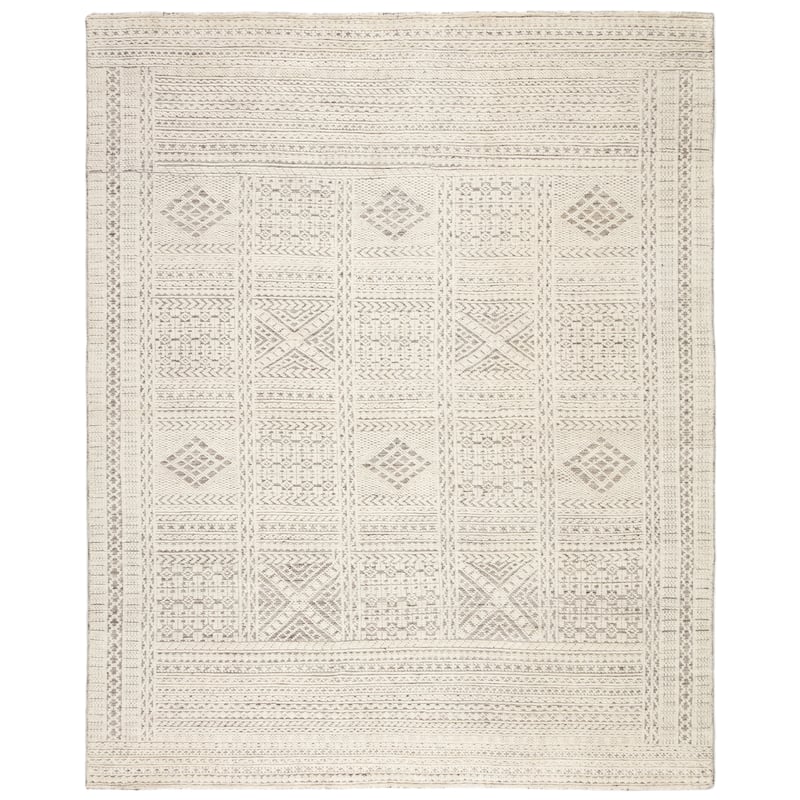 Rehana Hand-Knotted Geometric Area Rug - 8' x 11' - White/Light Gray - Rectangle