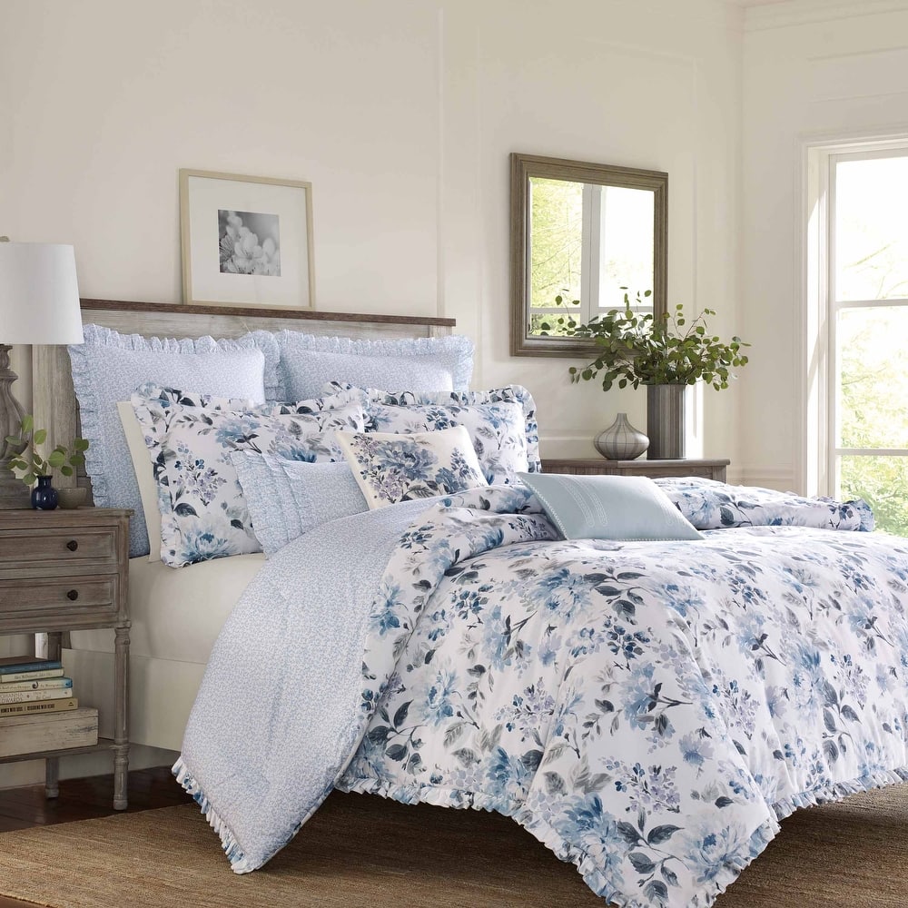 Laura Ashley Chloe Blue Cotton Duvet Cover Reversible Set