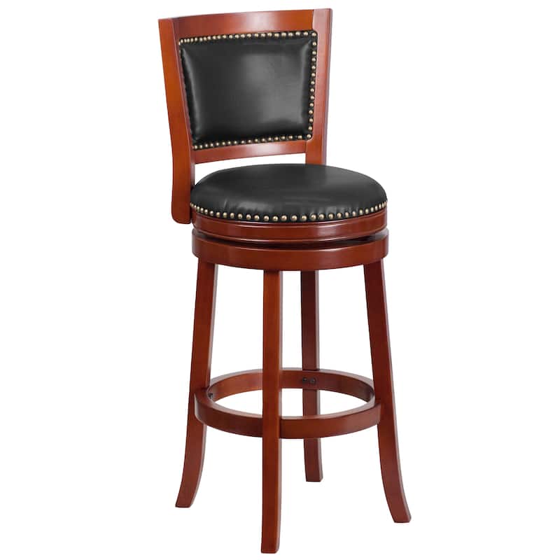 30'' High Wood Barstool with Open Panel Back and LeatherSoft Swivel Seat - 21.25"W x 19.25"D x 44"H - 21.25"W x 19.25"D x 44"H - Dark Cherry